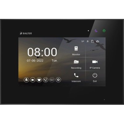 BALTER EVO HD 7 " Videostation, Kapazitive Touchscreen-Technologie, IP über 2-Draht BUS, Plexiglas, Interkom, microSD-Slot, Schwarz