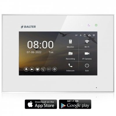 BALTER EVO HD 7 " Videostation mit WLAN-Funktion, Kapazitive Touchscreen-Technologie, IP über 2-Draht BUS, EVO2 App, Plexiglas, Interkom, microSD-Slot, Weiß