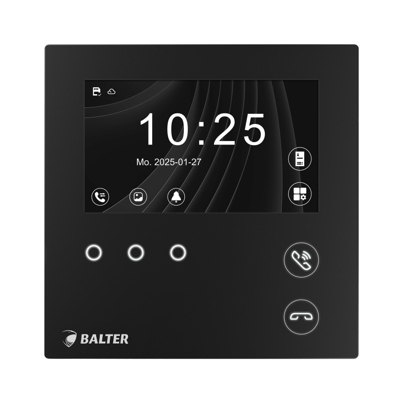 BALTER EVO HD MINI BLACK 4.3" Videostation, LCD-Farb-Bildschirm, microSD, Sensortasten, 2-Draht IP-BUS, Plaxiglas, Interkom, Schwarz