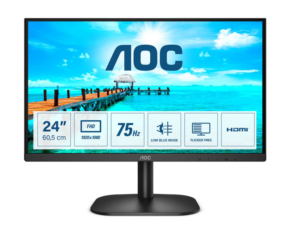 AOC 24B2XDM 23,8" | 1920x1080 Full HD VA | 75Hz | 4ms | 3-seitig rahmenlos | Flicker-Free | Low Blue Light | Monitor | RENEWED