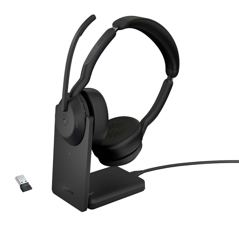 Jabra Evolve2 55 MS Stereo | Bluetooth- und USB-A-Headset | Mit Ladestation | Schwarz | Für Büro und Callcenter