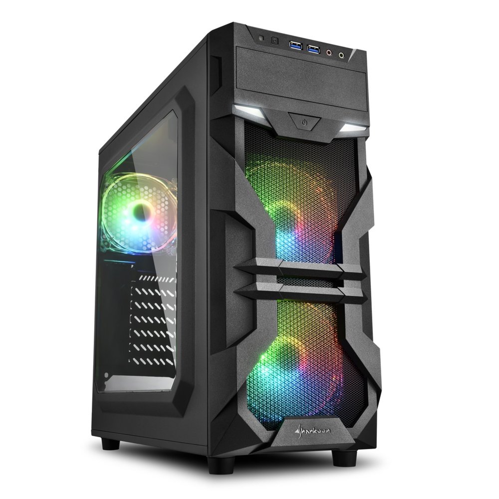 Sharkoon VG7-W RGB | Midi Tower Gehäuse | Schwarz | Mit RGB-Beleuchtung und Acryl-Seitenfenster
