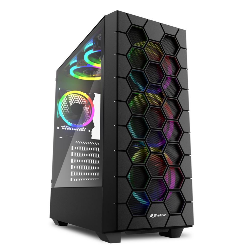 Sharkoon RGB HEX | Mid Tower Gehäuse | Schwarz | Mit RGB-Beleuchtung