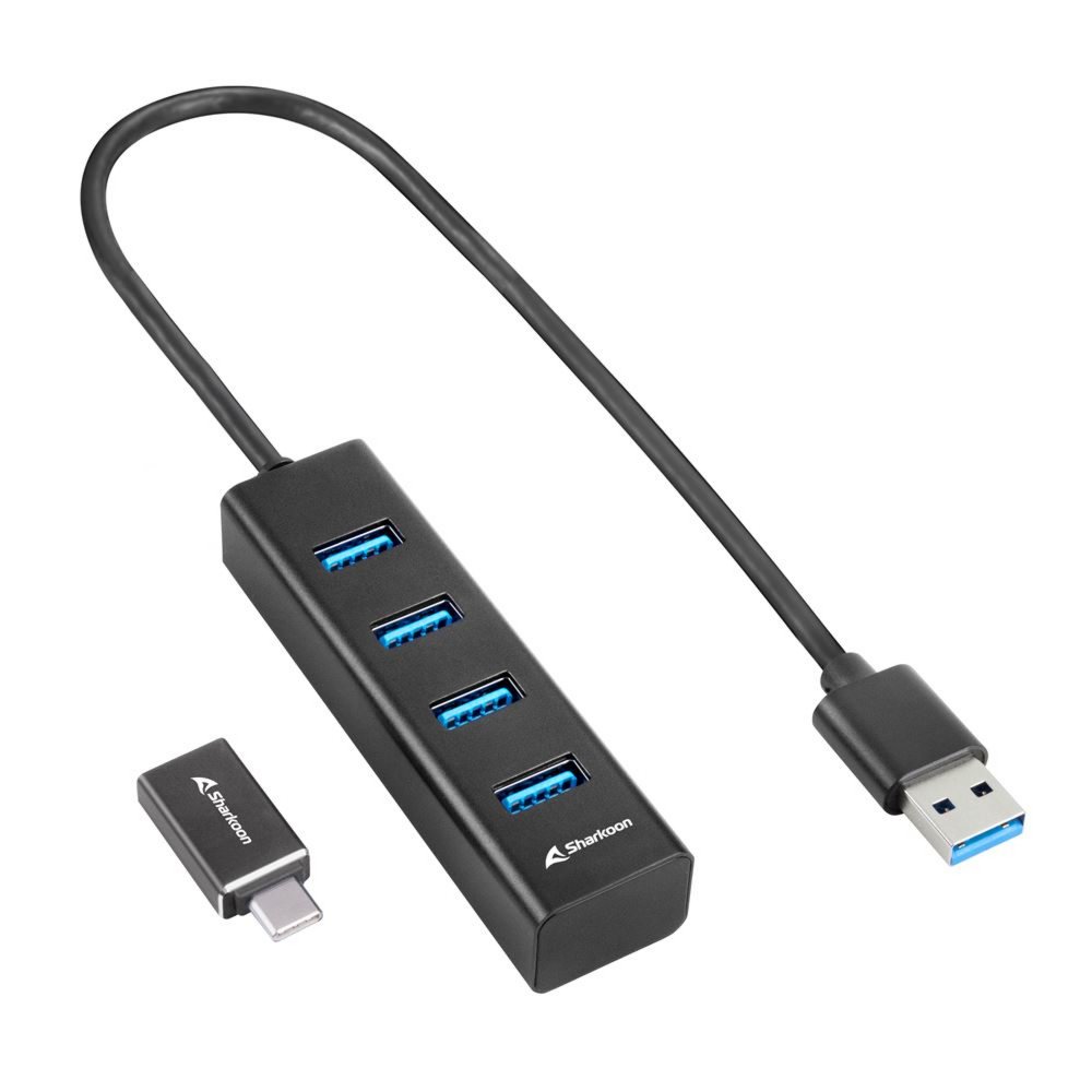Sharkoon 4044951037582 | USB 3.2 Gen 1 (3.1 Gen 1) Typ-C Hub | 5000 Mbit/s | Schwarz