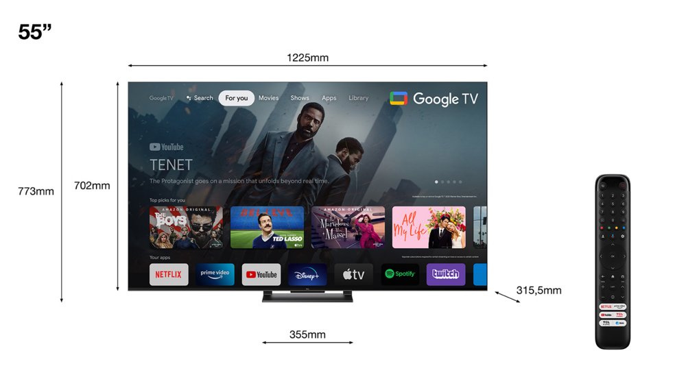TCL 55C749 | 55" Ultra HD 4K | QLED Smart TV | WLAN | Google TV | Lokales Dimmen | Dolby Vision | 144Hz