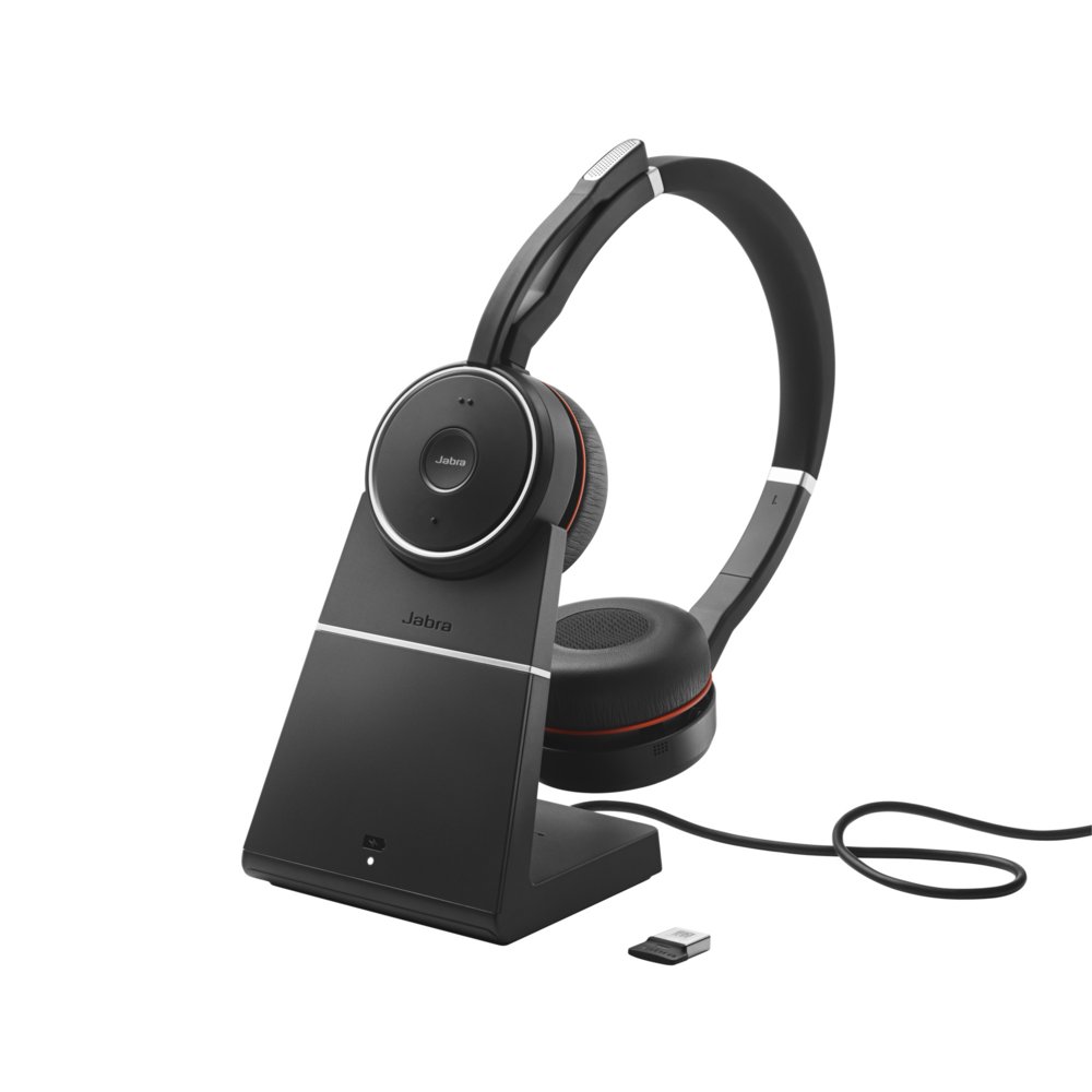 Jabra Evolve 75 | Kabelloses On-Ear Headset mit ANC | USB-Empfänger | Mit Ladestation | Schwarz