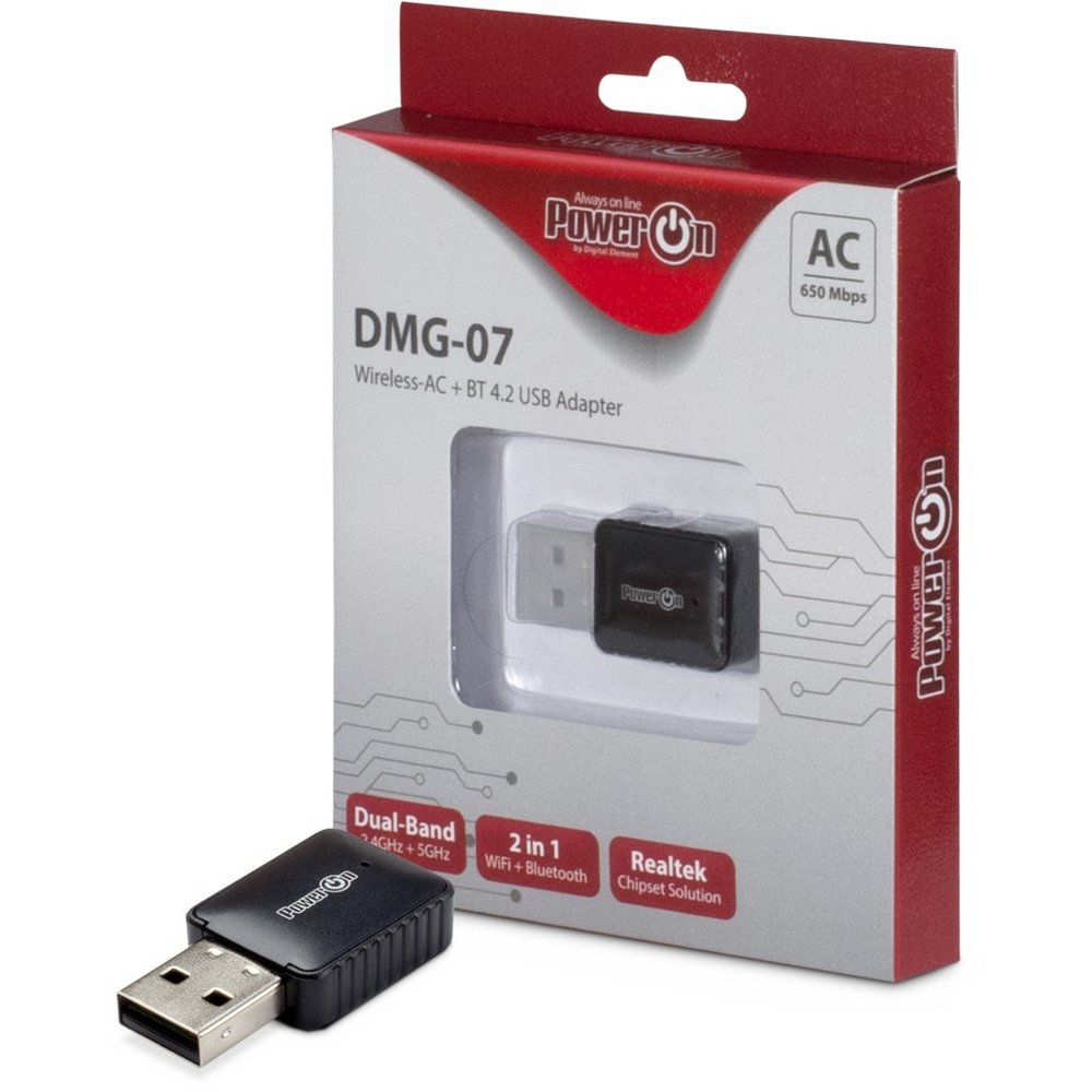 Inter-Tech DMG-07 | Wi-Fi 5 & Bluetooth 4.2 USB-Adapter | 650 Mbit/s | Dual-Band (2,4 GHz / 5 GHz) | Schwarz