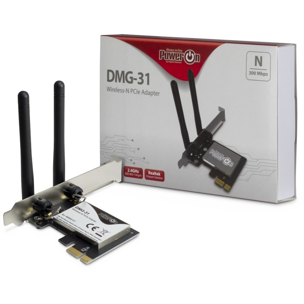 Inter-Tech DMG-31 | Interner WLAN-Adapter | PCIe x1 | Wi-Fi 4 (802.11n) | 300 Mbit/s | 2× 3 dBi Antennen