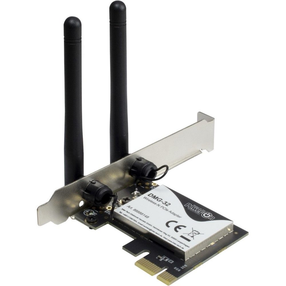 Inter-Tech DMG-32 | Interner WLAN-Adapter | PCIe x1 | Wi-Fi 5 (802.11ac) | Dual-Band 2,4 & 5 GHz | 650 Mbit/s | 2× 2 dBi Antennen