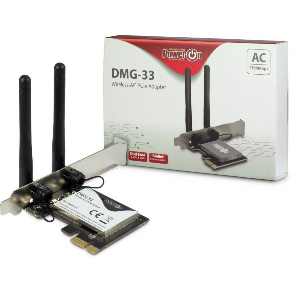 Inter-Tech DMG-33 | Wi-Fi 5 PCIe-Adapter | Dual-Band (2,4 GHz / 5 GHz) | 1300 Mbit/s | PCIe x1