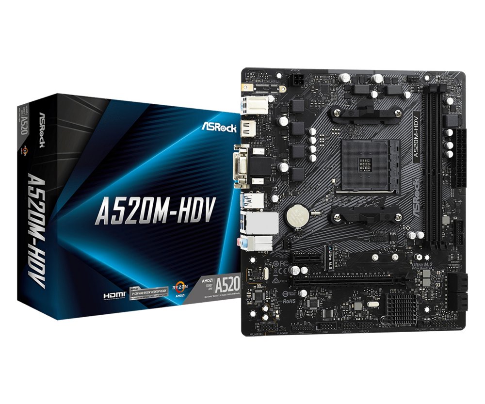 ASRock A520M-HDV | Sockel AM4 | AMD A520 | 2xDDR4 | Micro-ATX | Mainboard