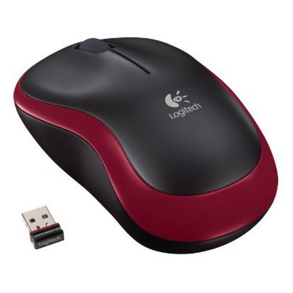 Logitech M185 | Kabellose Maus | Für Links- und Rechtshänder | RF | 1000 DPI | Schwarz/Rot