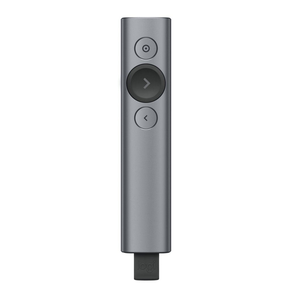 Logitech Spotlight Presenter | Kabellos | Bluetooth & USB 2,4 GHz | Reichweite bis zu 30 Meter | Grau