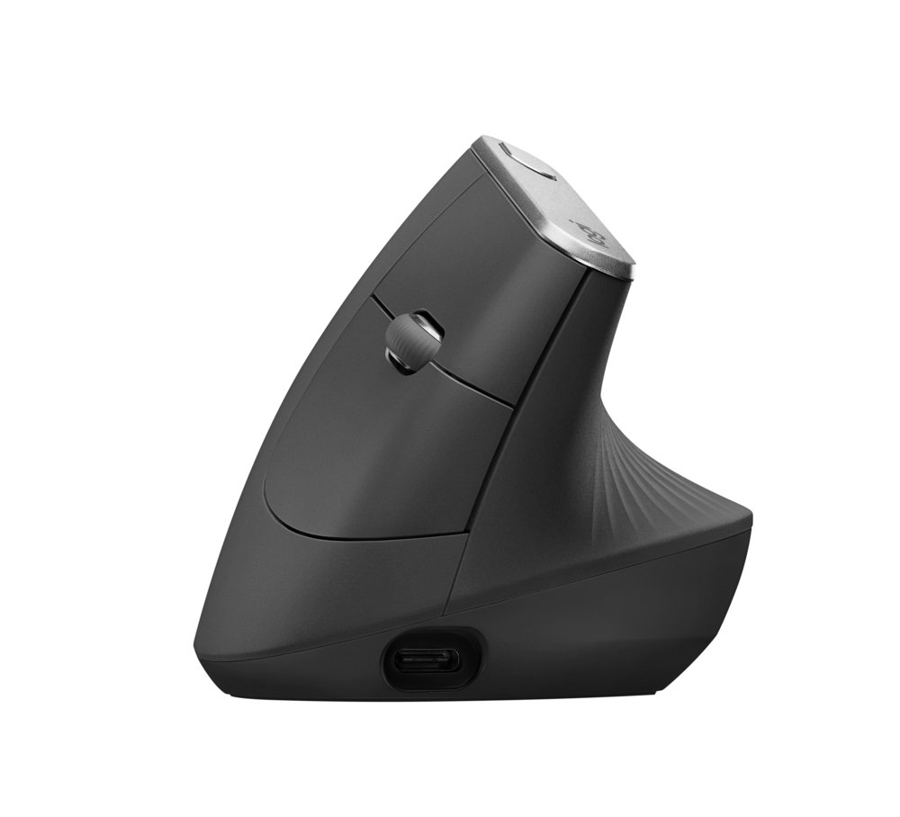 Logitech MX Vertical | Kabellose Ergonomische Maus | Rechtshänder | RF + Bluetooth + USB-C | 4.000 DPI Ansicht | Graphit