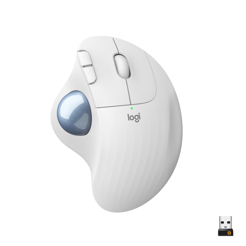 Logitech M575 Ergo Trackball | Ergonomische Kabellose Maus | Rechtshänder | RF + Bluetooth | 2.000 DPI | Weiß