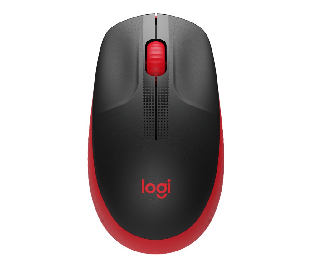 Logitech M190 | Kabellose Maus | Beidseitig verwendbar | RF | 1000 DPI | Schwarz/Rot