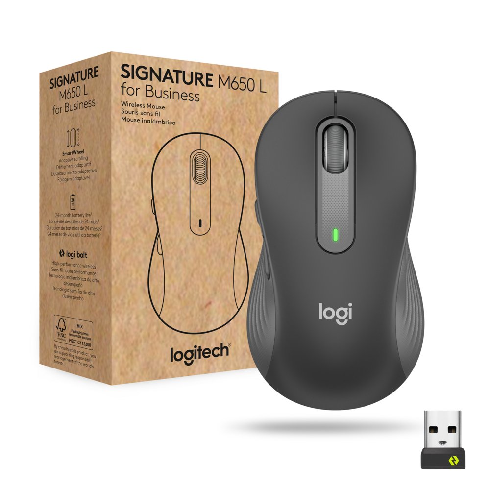 Logitech Signature M650 for Business | Kabellose Maus | Rechtshändig | RF + Bluetooth | 4000 DPI | Graphit