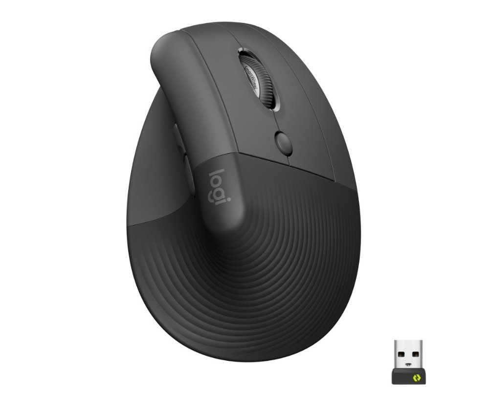 Logitech Lift | Ergonomische Kabellose Maus | Rechtshändig | RF + Bluetooth | 4000 DPI | Graphit