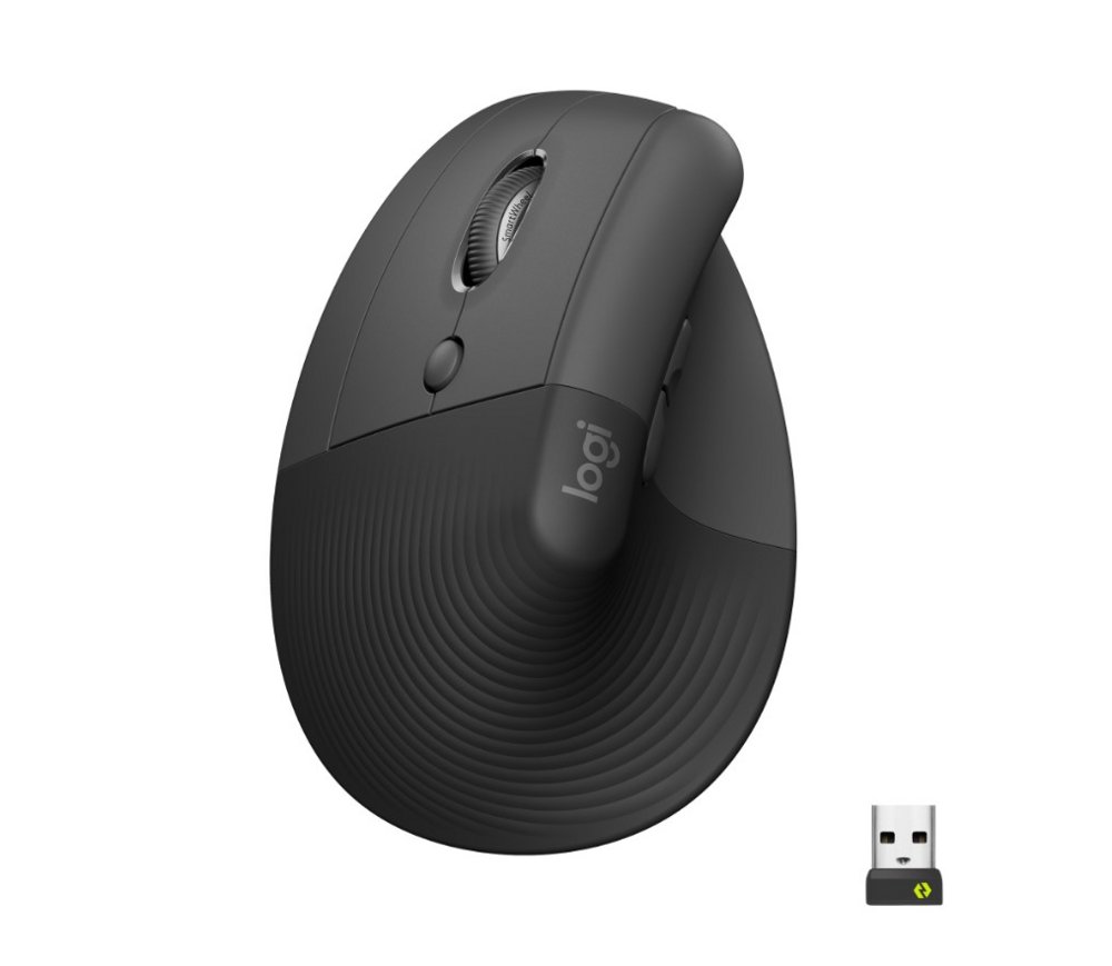 Logitech Lift | Ergonomische Kabellose Maus | Linkshändig | RF + Bluetooth | 4000 DPI | Graphit
