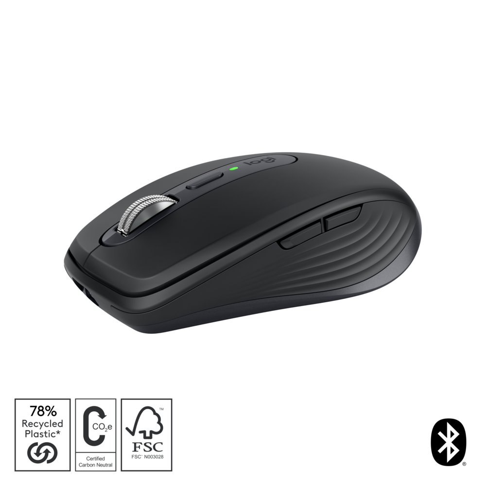 Logitech MX Anywhere 3S | Kabellose Maus | Rechtshändig | RF + Bluetooth | 8000 DPI | Graphit