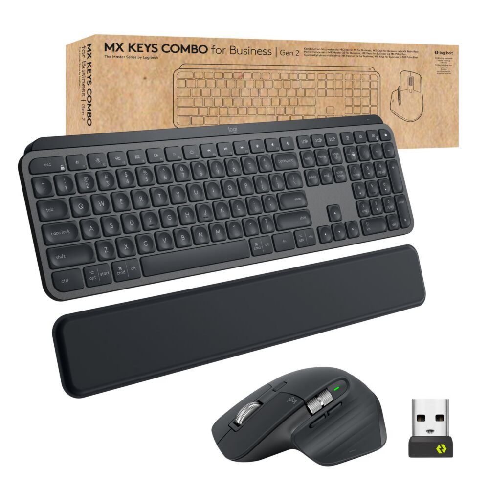 Logitech MX Keys Combo for Business Gen 2 | Kabellose Tastatur- und Maus-Kombination | RF / Bluetooth | QWERTY US International | Graphit