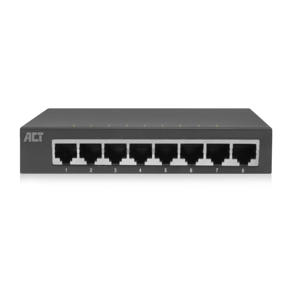 ACT AC4418 | Nicht verwalteter Switch | 8 Anschlüsse | Gigabit-Ethernet | Grau | Plug & Play