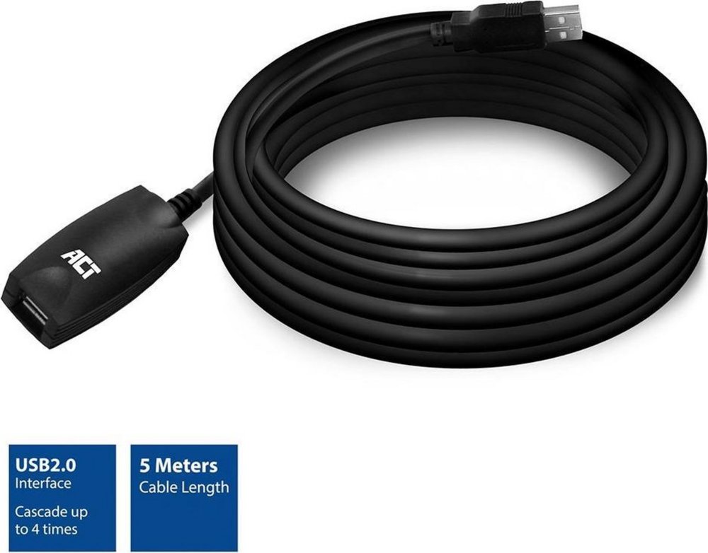 ACT AC6005 | USB 2.0 Signalverstärker | USB-A auf USB-A | 5 m | Schwarz