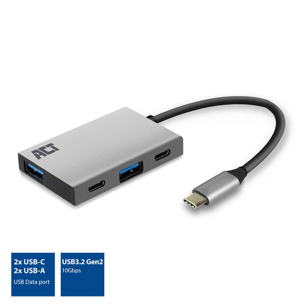 ACT AC7070 | USB-C-Hub mit 4 Anschlüssen | 2x USB-C & 2x USB-A | SuperSpeed ​​10 Gbit/s