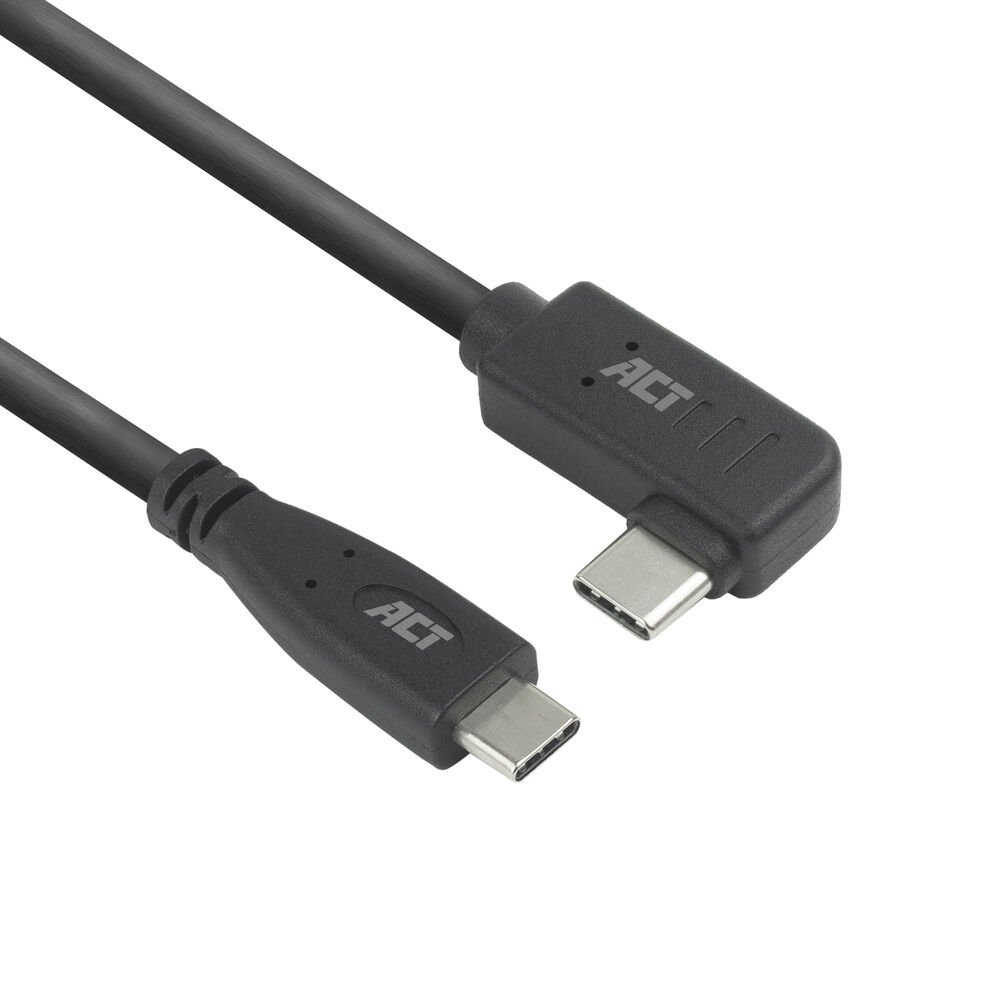 ACT AC7408 | USB 3.2 Gen 2 Kabel | USB-C (gerade) auf USB-C (abgewinkelt, links/rechts) | 60 W | 10 Gbit/s | 3 m | Schwarz