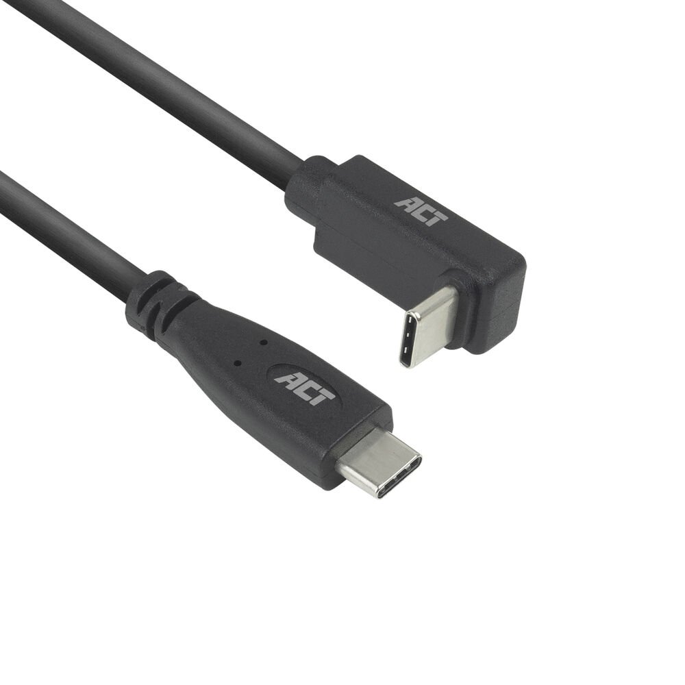 ACT AC7472 | USB 3.2 Gen 2 Kabel | USB-C (gerade) auf USB-C (abgewinkelt, oben/unten) | 60 W | 10 Gbit/s | 2 m | Schwarz