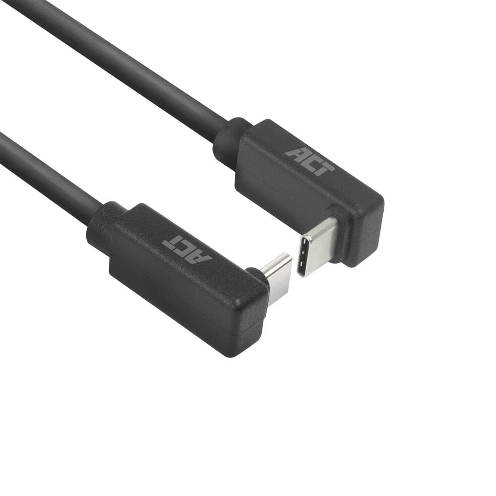 ACT AC7476 | USB 3.2 Gen 2 Kabel | USB-C (abgewinkelt oben/unten) auf USB-C (abgewinkelt oben/unten) | 60 W | 10 Gbit/s | 0,5 m | Schwarz