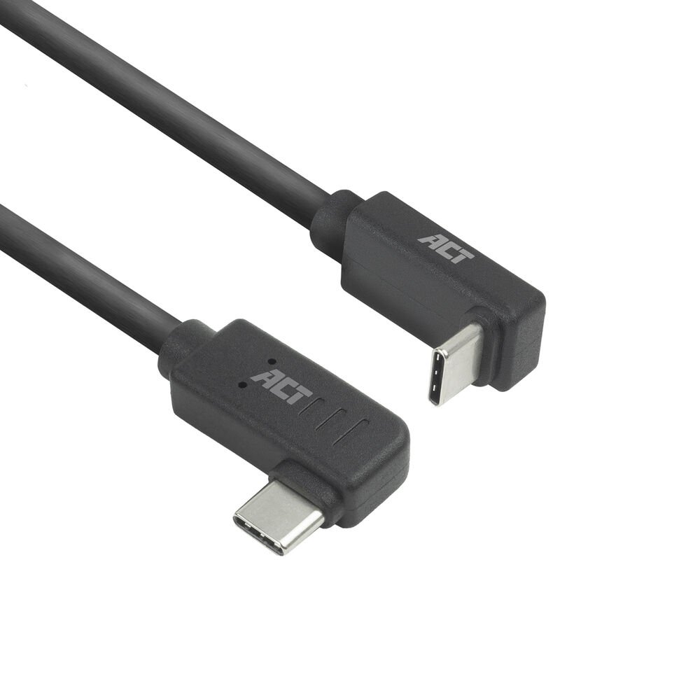 ACT AC7481 | USB 3.2 Gen 2 Kabel | USB-C (abgewinkelt links/rechts) auf USB-C (abgewinkelt oben/unten) | 60 W | 10 Gbit/s | 1 m | Schwarz