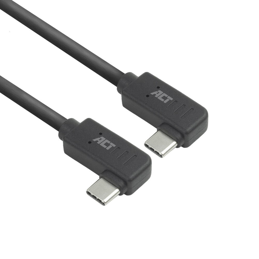 ACT AC7487 | USB 3.2 Gen 2 Kabel | USB-C (abgewinkelt links/rechts) auf USB-C (abgewinkelt links/rechts) | 60 W | 10 Gbit/s | 1 m | Schwarz