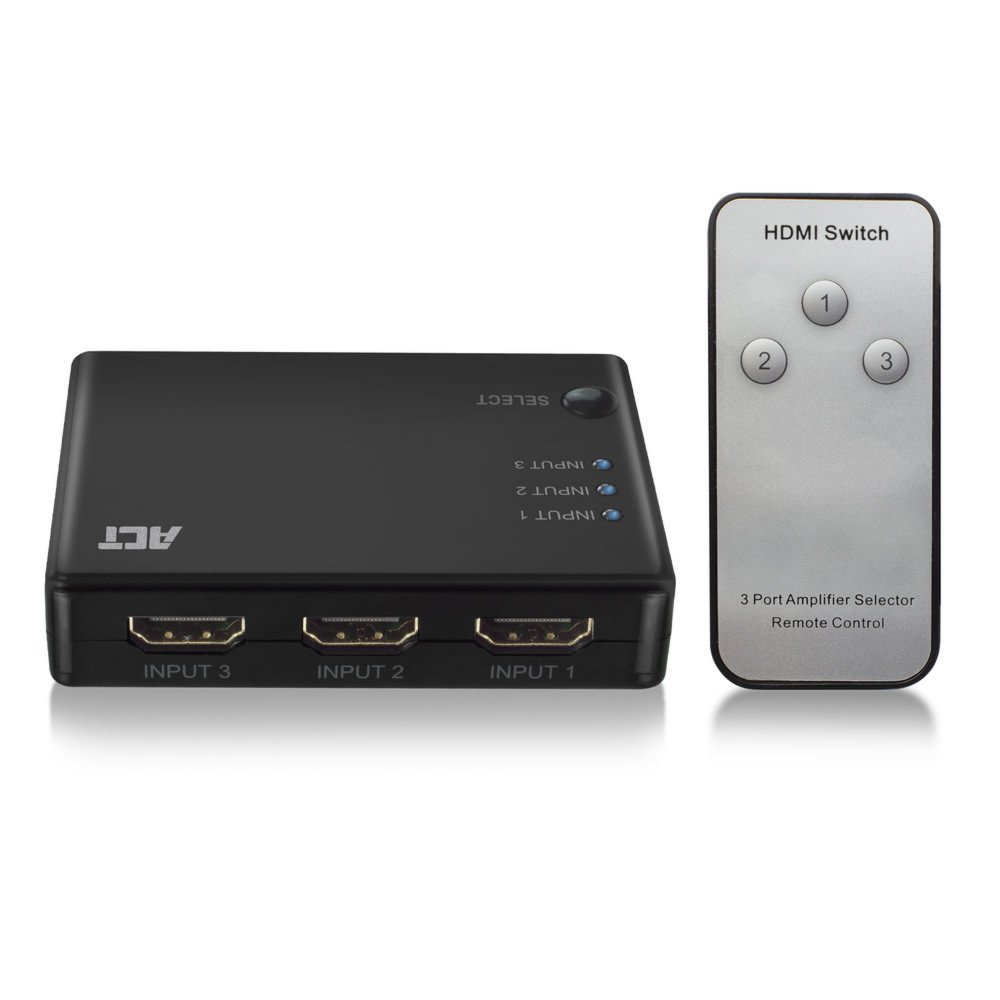 ACT AC7845 HDMI-Switch | 3 Eingänge | 1 Ausgang | 4K @ 30Hz | Inkl. Fernbedienung