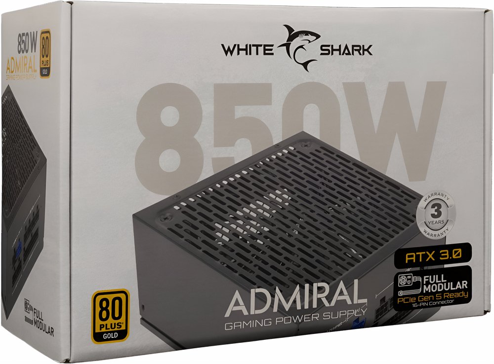 White Shark Admiral | 850 Watt ATX 3.0 Netzteil | PCIe 5.0 | Stromversorgung