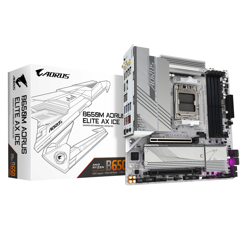 Gigabyte B650M AORUS ELITE AX ICE | Sockel AM5 | AMD B650 | 4xDDR5 | Micro ATX | Mainboard