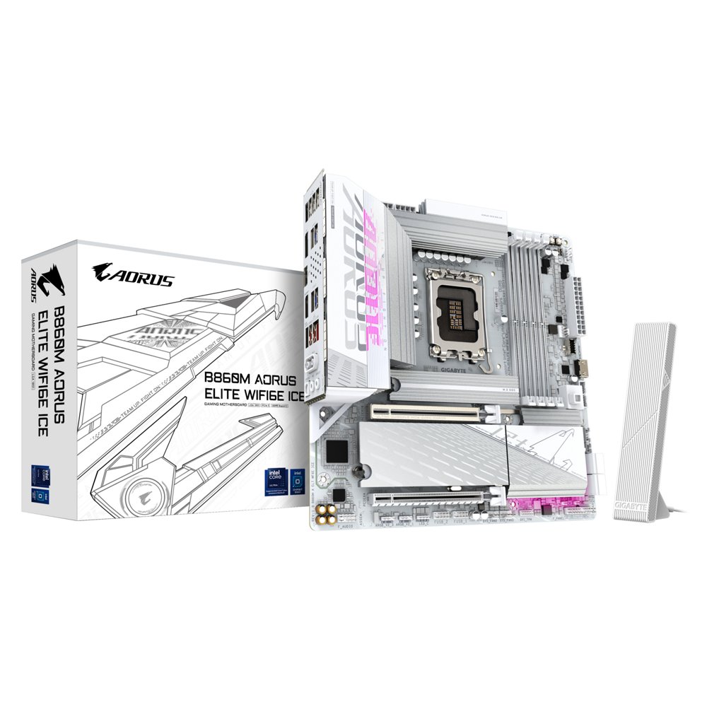 Gigabyte B860M AORUS ELITE WF6E ICE | Socket LGA 1851 (V1) | Intel B860 | 4xDDR5 | Micro ATX | Motherboard