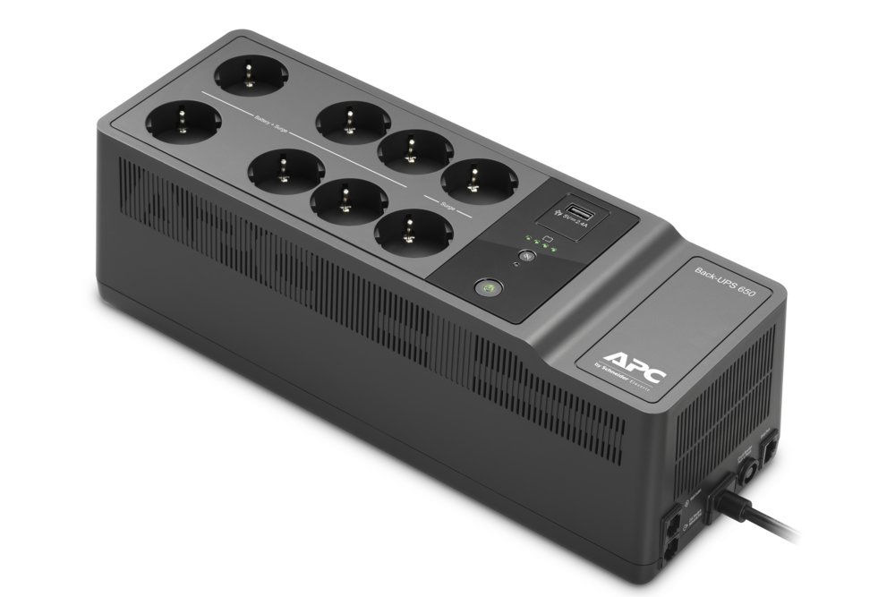 APC Back-UPS BE650G2-GR | 650 VA / 400 W | 8x Schuko-Steckdosen | 1x USB-A Ladeanschluss | LED-Statusanzeige | Austauschbare Batterie | Kompakte Tower-USV