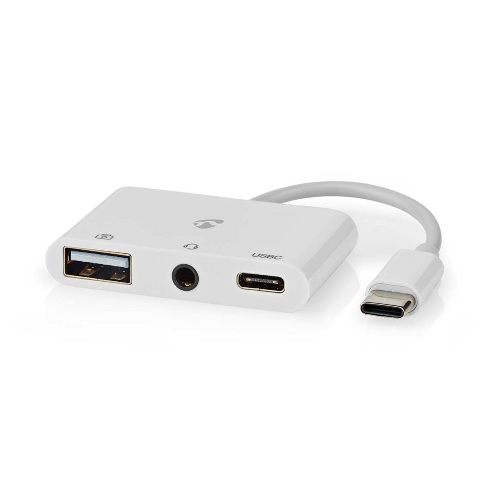 Nedis CCGB64790WT01 | Laptop-Dock & Port-Replikator USB 2.0 Typ-C | 1× USB-A + 1× USB-C + 3,5-mm-Audio | 480 Mbit/s | Weiß