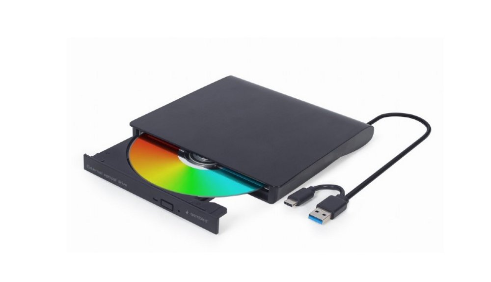 Gembird DVD-USB-03 | Externer CD/DVD-Brenner & Player | USB & USB-C | Kompaktes Design | Schwarz