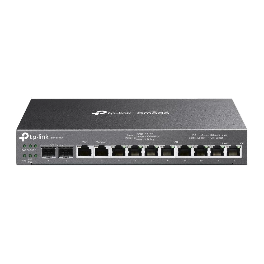 TP-Link Omada TL-ER7212PC | Gigabit VPN Router & PoE+ Switch | 110 W PoE+ | Omada SDN Controller | Lüfterloses Desktop-/Wandgerät