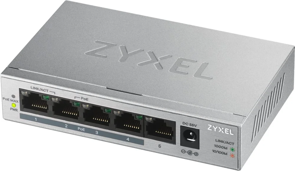 Zyxel GS1005HP | Unmanaged Switch | 5 Ports | Gigabit Ethernet | PoE | Silber