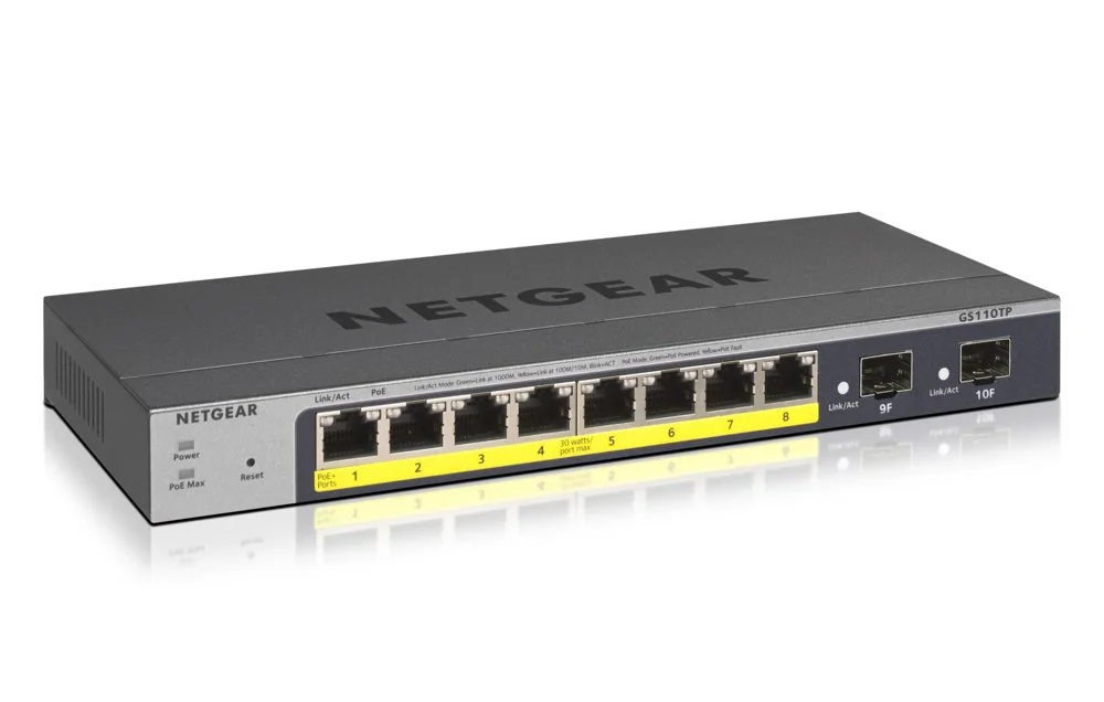 NETGEAR GS110TP | Managed L2/L3/L4 Switch | 8 Ports | Gigabit Ethernet (10/100/1000 Mbit/s) | PoE | Grau