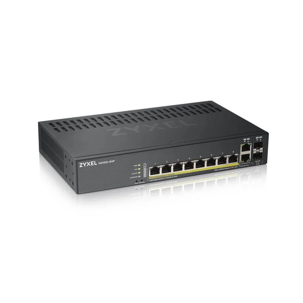 Zyxel GS1920-8HPV2 | Managed Switch | Gigabit Ethernet (10/100/1000) | Power over Ethernet (PoE) | Schwarz