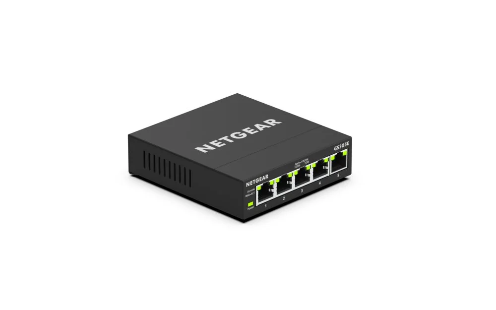 NETGEAR GS305E | 5-Port Gigabit Ethernet Smart Managed Plus Switch | Webverwaltung | QoS- und VLAN-Unterstützung | Schwarz