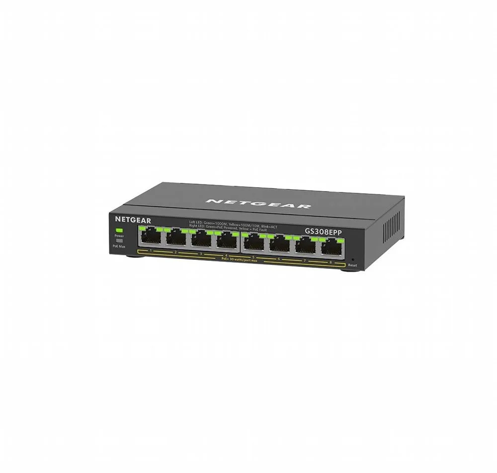 NETGEAR GS308EPP | 8-Port Gigabit Ethernet Switch | High-Power PoE+ | Schwarz