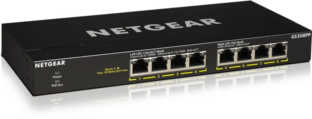 Netgear GS308PP-100EUS | Unmanaged Switch | 8 Ports | Gigabit Ethernet (10/100/1000 Mbit/s) | PoE+ (83W) | FlexPoE | Schwarz
