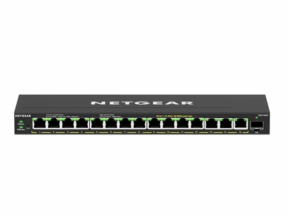 NETGEAR GS316EP-100PES | Managed Switch | 16x Gigabit Ethernet | PoE+ | Schwarz