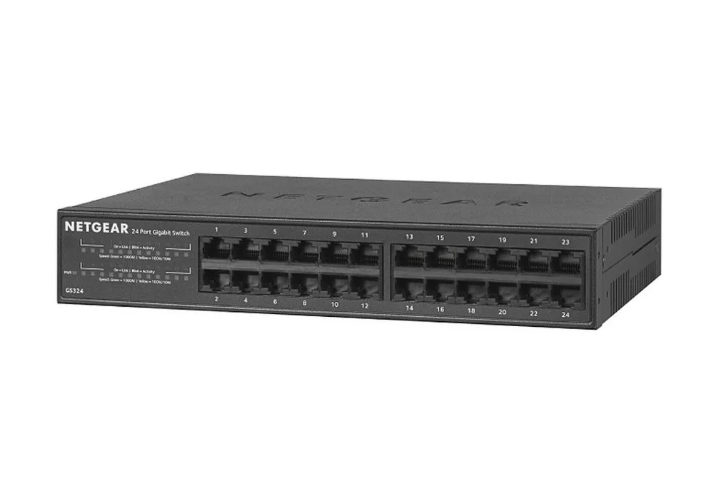NETGEAR GS324 | 24-Port Unmanaged Gigabit Switch | Lüfterlos | Rackmontage | Schwarz