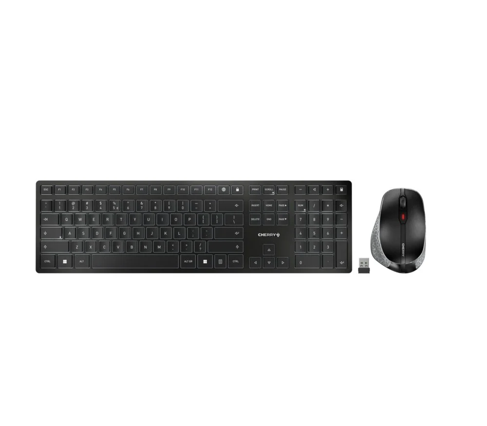 CHERRY DW 9500 Slim | Tastatur und Maus | RF Kabellos + Bluetooth | QWERTY (Englisch) | Schwarz und Grau